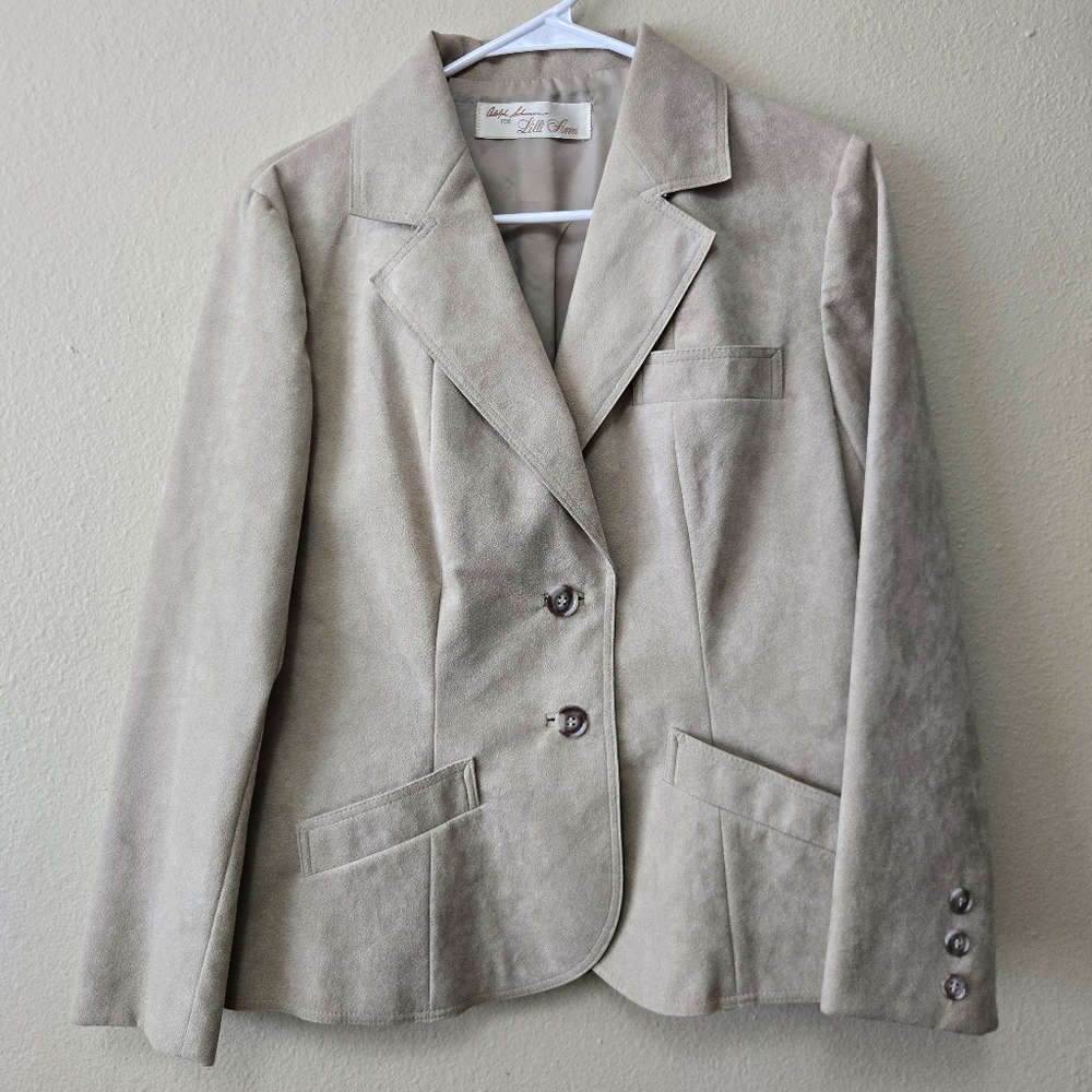 Vintage Adolph Schuman For Lilli Ann Tan Ultra Suede‎ Blazer Medium/Lrg Peplum